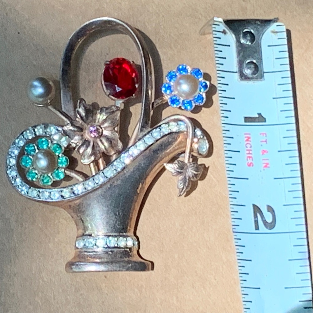 Vintage 1940s Sterling  Basket of Flowers Brooch